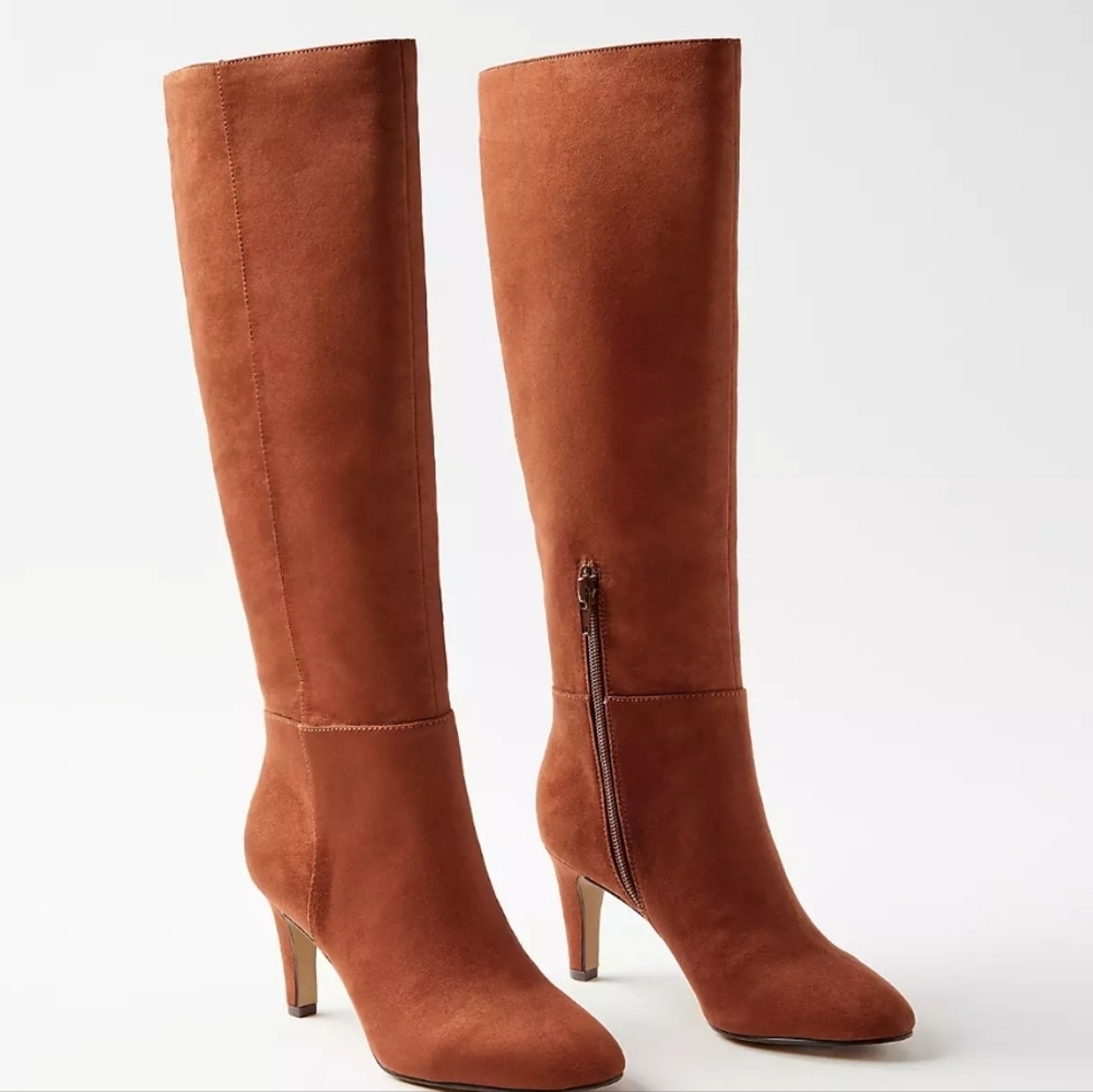 NEW! ANN TAYLOR LOFT Chestnut Brown Seamed Tall Suede Textured Boots 6.5. - Picture 3 of 9
